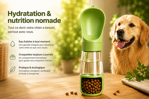 Gourde de voyage pour chien 2-en-1