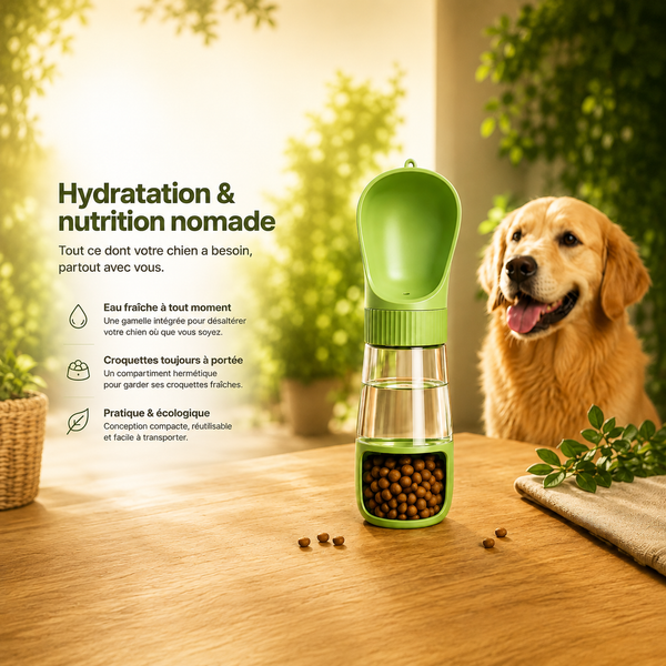 Gourde de voyage pour chien 2-en-1